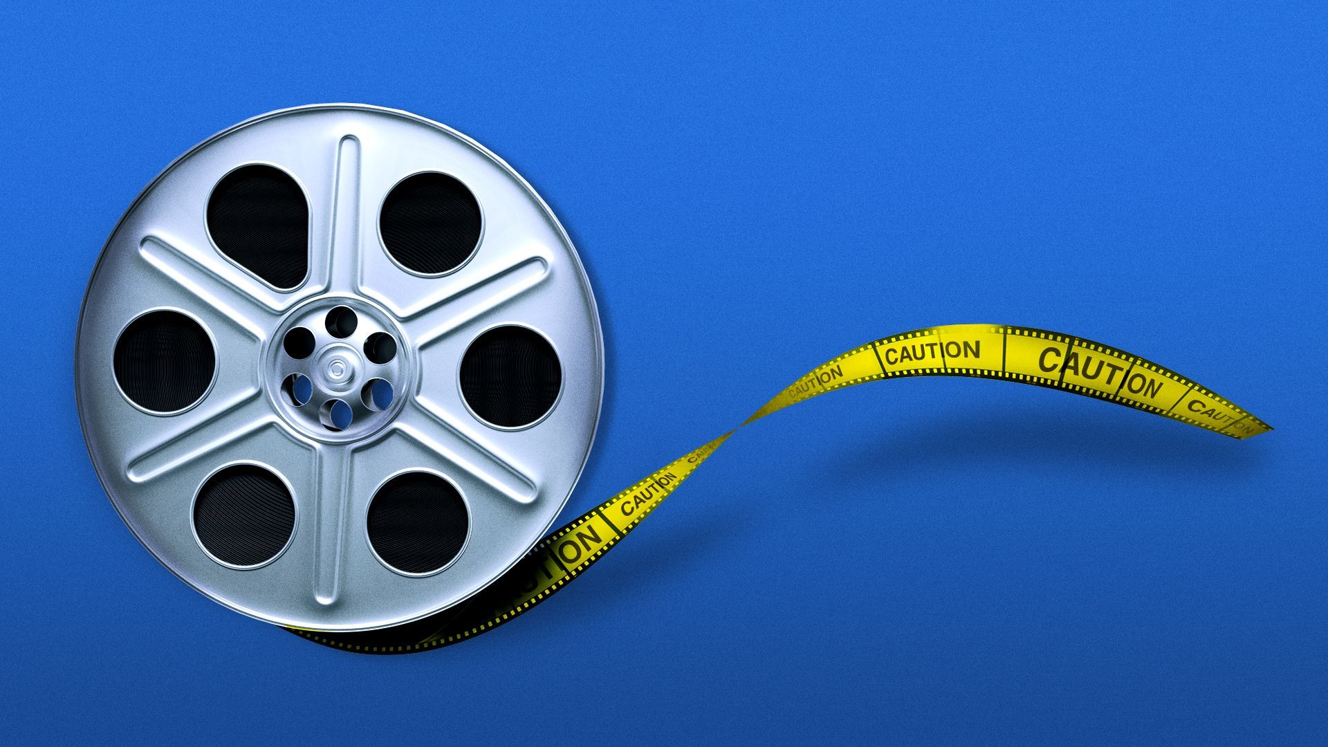 Illustration of a film reel filled with police caution tape.