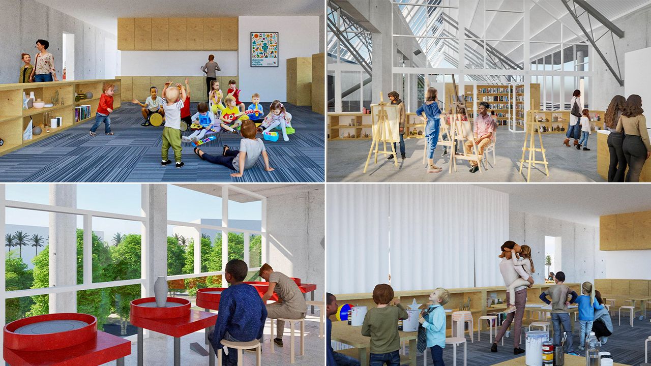 Renderings of new studio space in an art museum.