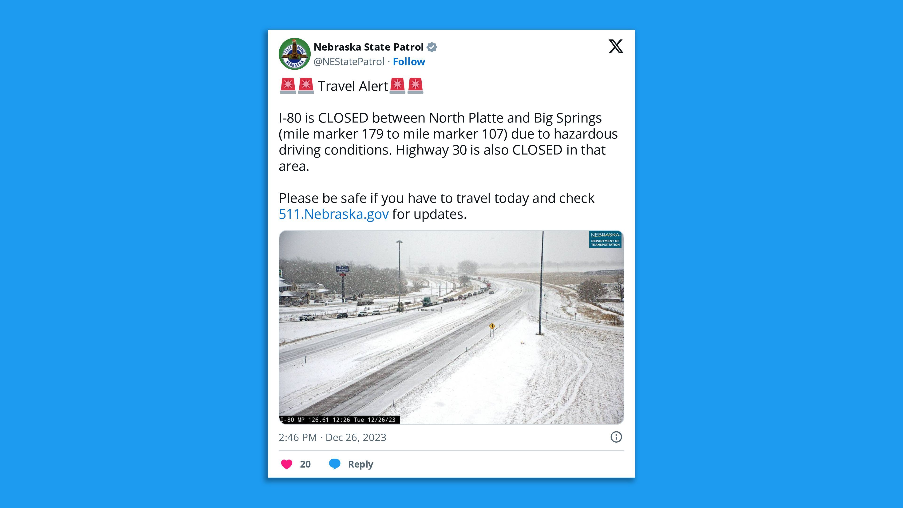 Trucks traveling along a snowy highway in nebraska