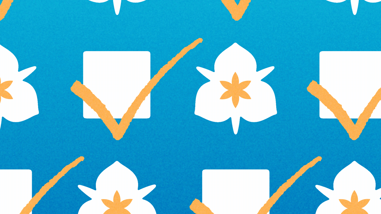 Animated illustration of a pattern of checkboxes and checkmarks changing into sego lilies.