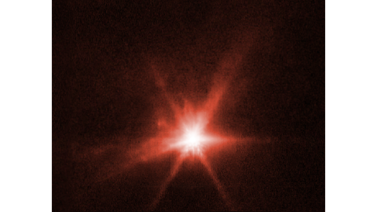 An image from NASA’s James Webb Space Telescope shows Dimorphos four hours after impact.