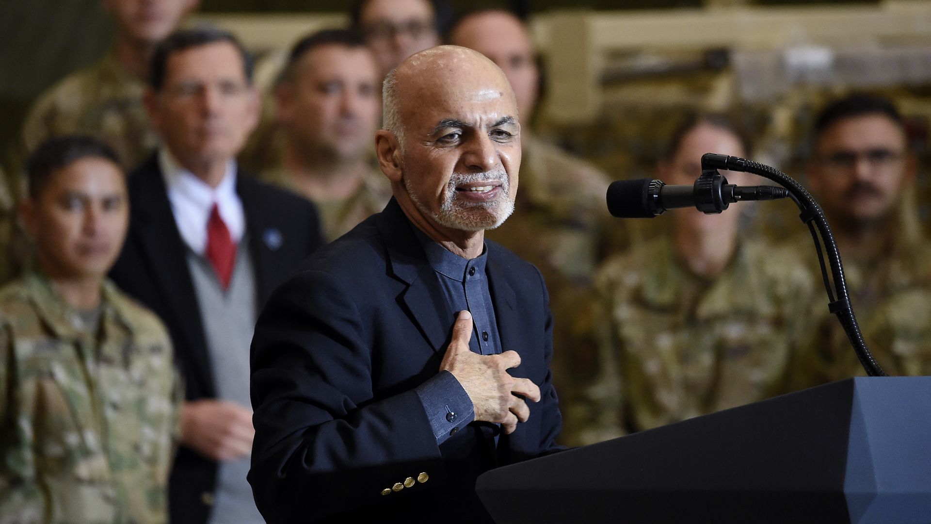 Ashraf Ghani speaking to U.S. soldiers