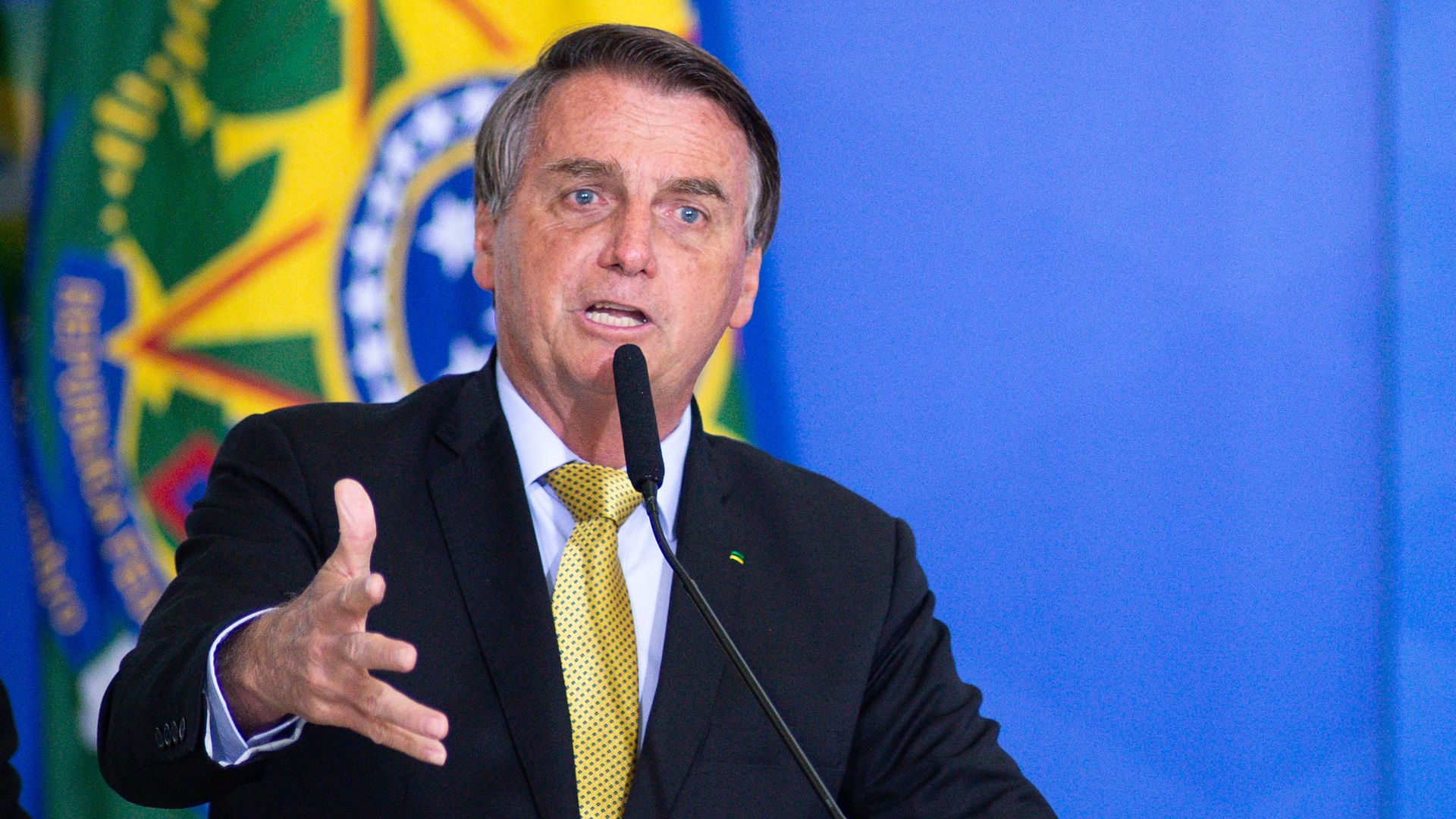 President of Brazil Jair Bolsonaro speaks during an event at Planalto Government Palace on June 29, 2021 in Brasilia, Brazil. 