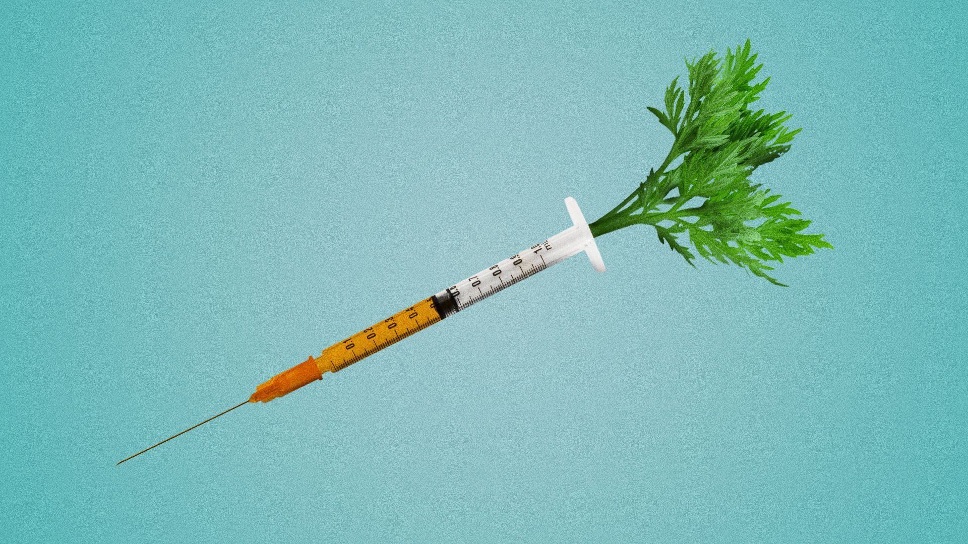 Illustration of a syringe as a carrot. 