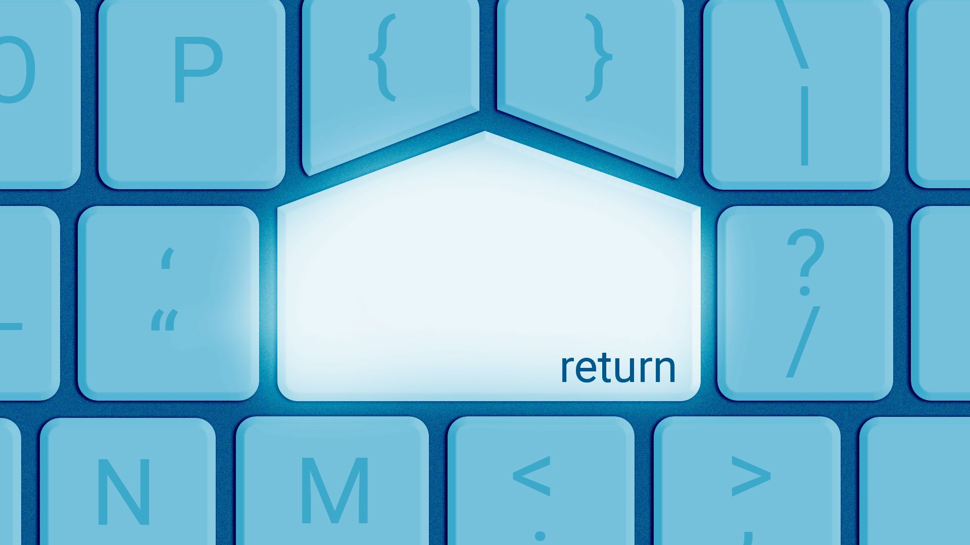 Illustration of a computer keyboard with the return key in the shape of a house. 