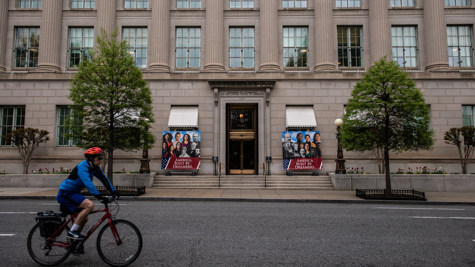 The headquarters of the U.S. Chamber of Commerce is seen across from the White House.