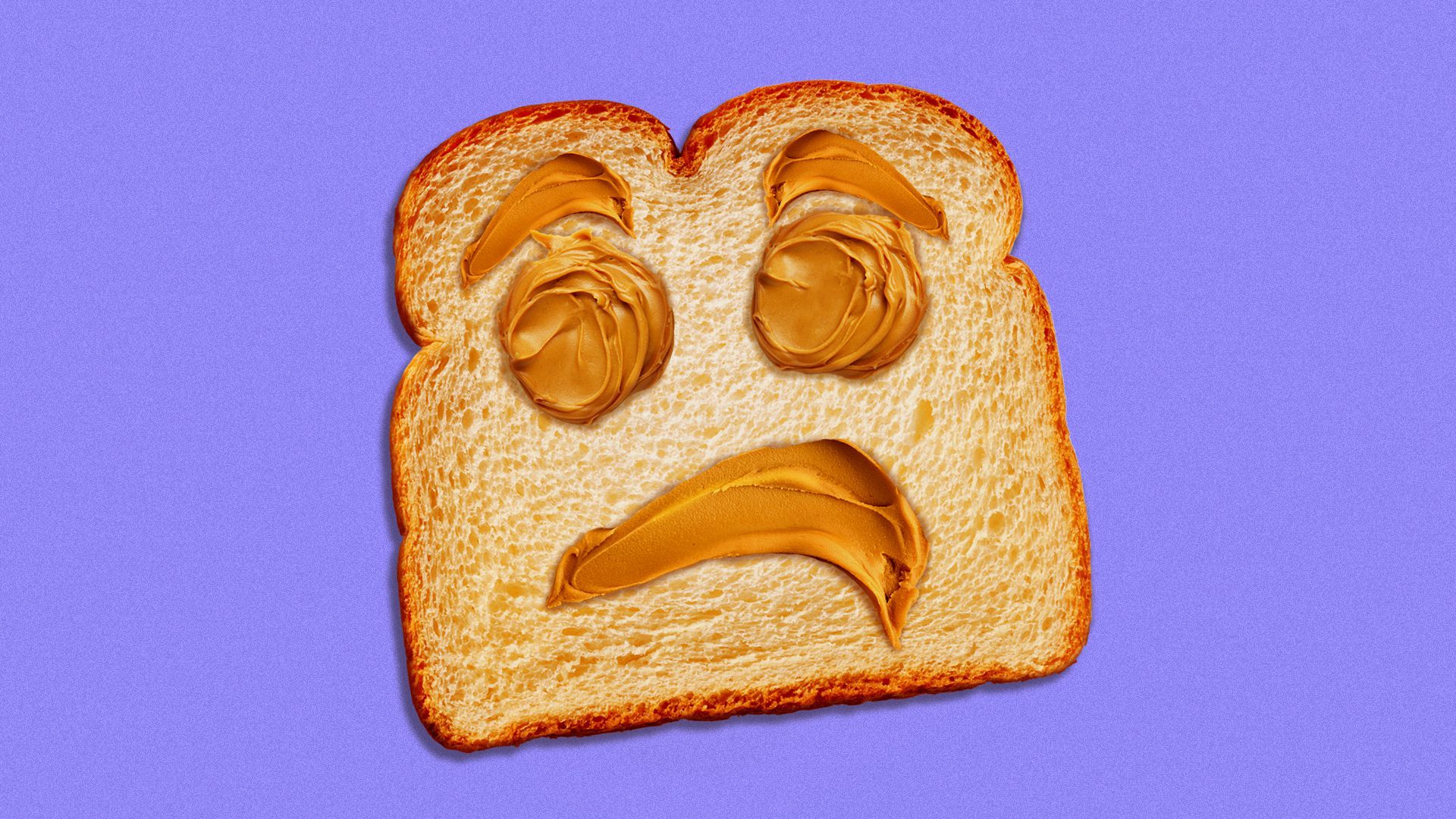 Illustration of a slice of bread with peanut butter in the shape of a worried face