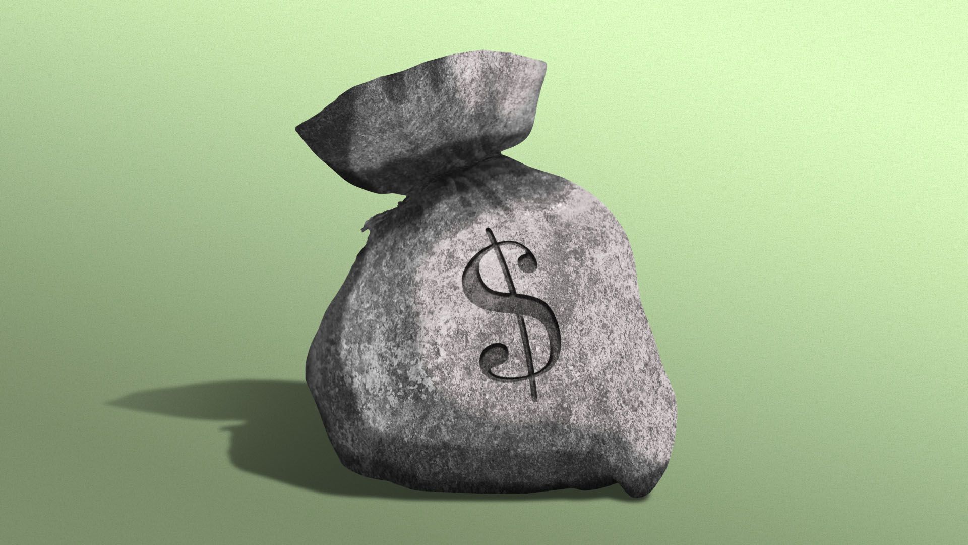 Illustration of a piece of concrete in the shape of a bag of money.