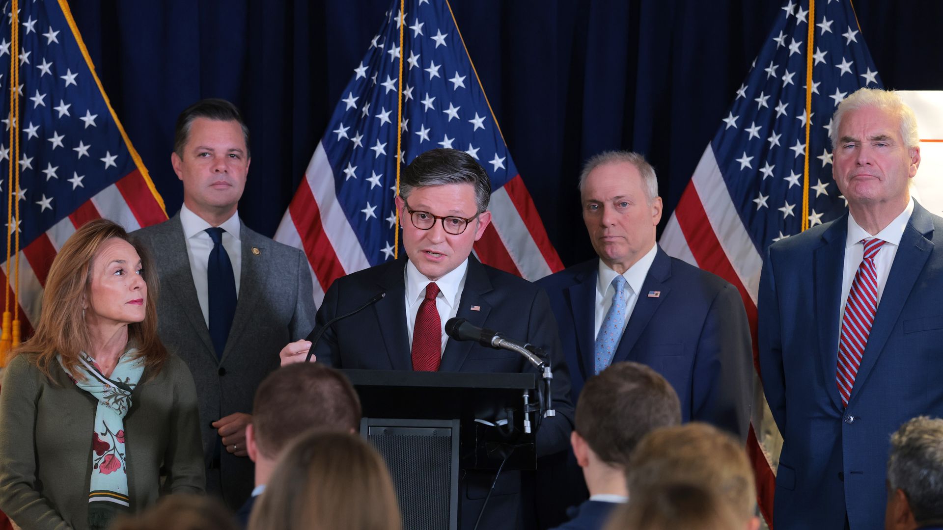 Speaker Mike Johnson speaks to reporters during a news conference with other House GOP leaders