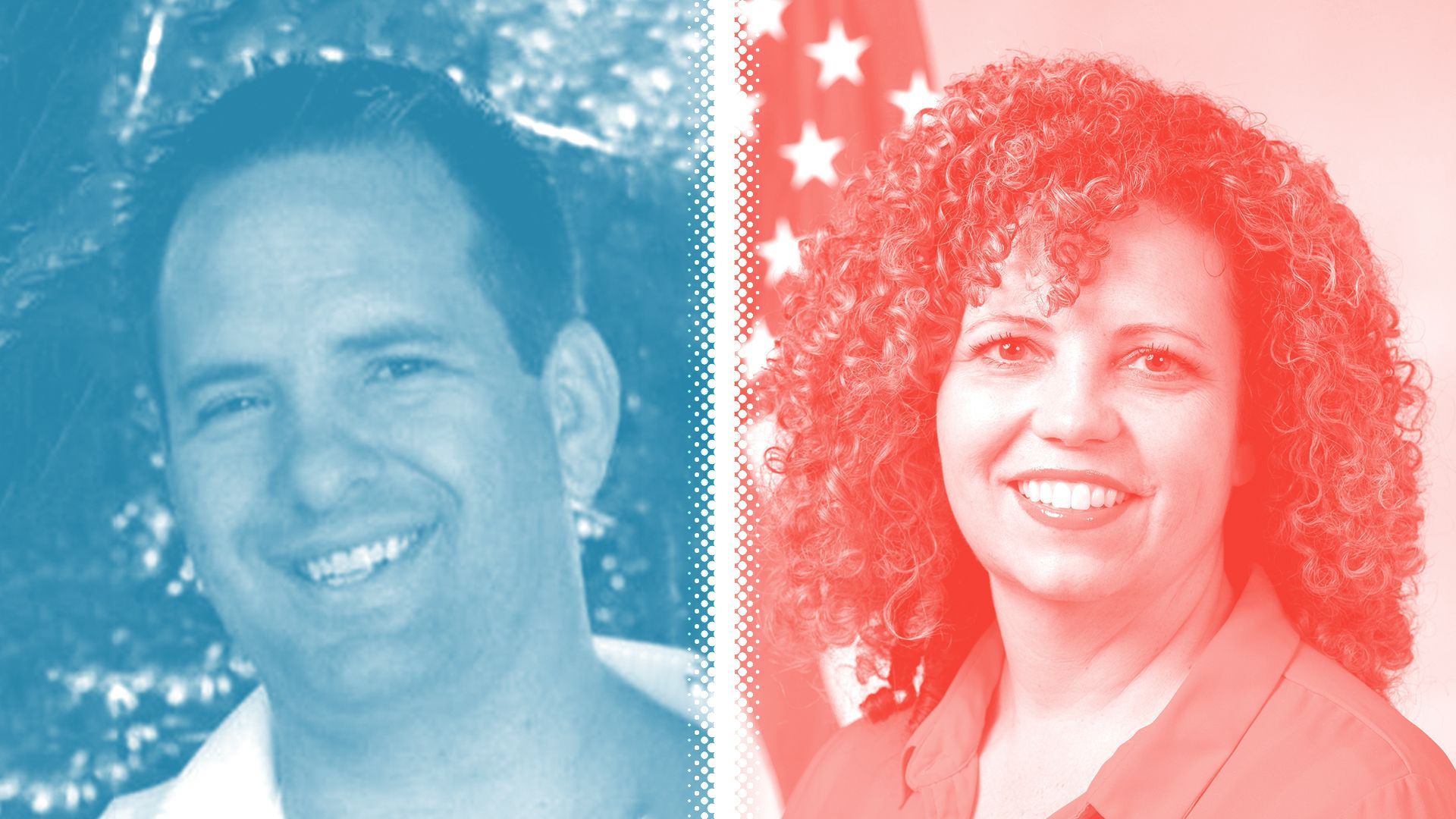 Photo illustration of Brian Adams and Celeste Maloy.