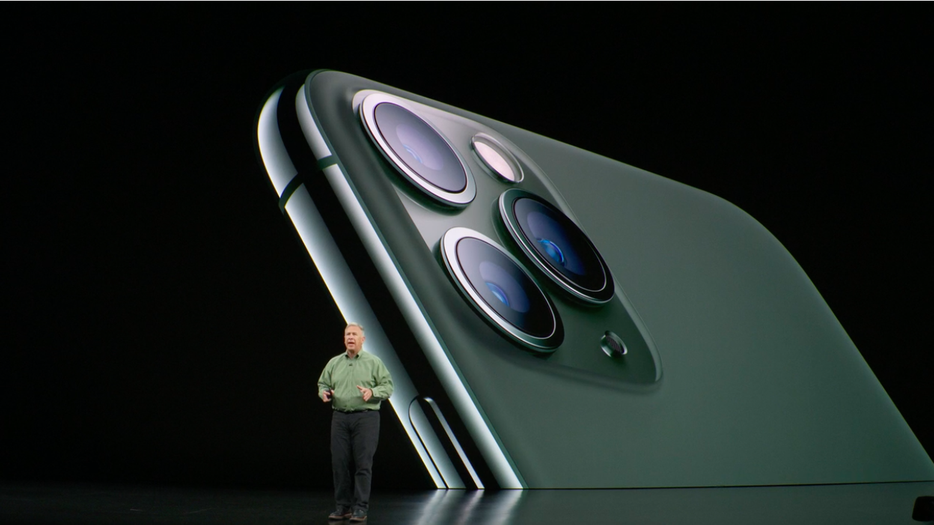 Screenshot of Apple Senior VP Phil Schiller introducing iPhone 11 Pro