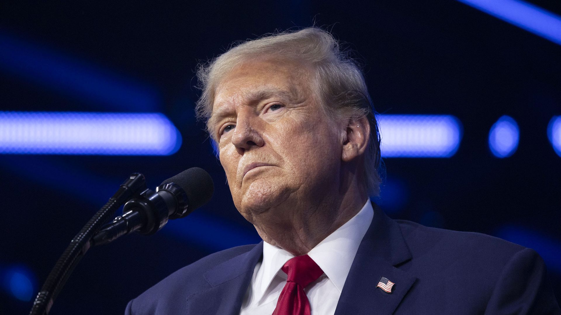 Former President Donald Trump gives the keynote address at Turning Point Action's "The People's Convention" on June 15, 2024 in Detroit, Michigan. Trump, who turned 78 years old yesterday on his birthday, will be debating President Joe Biden, age 81, next week on June 27 in Atlanta, Georgia. (Photo 