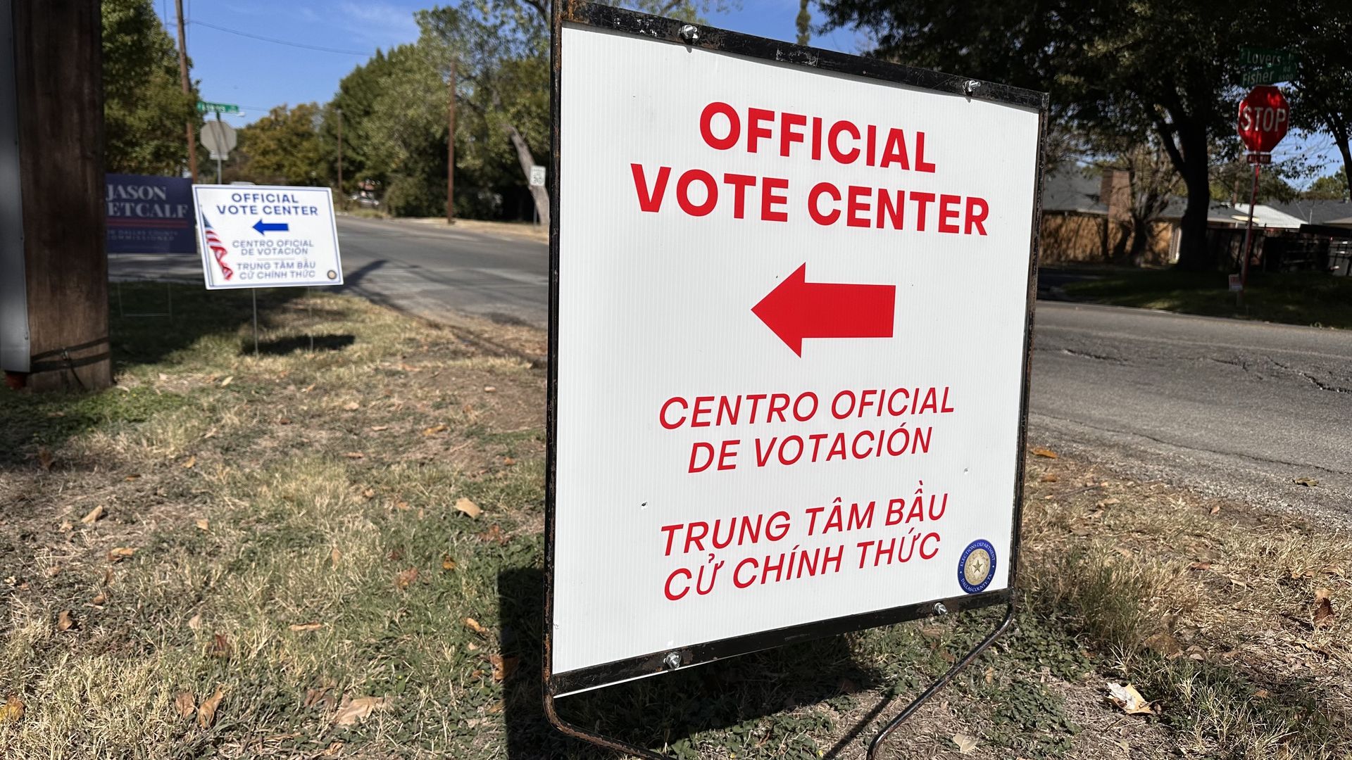 A photo of a voting center sign 