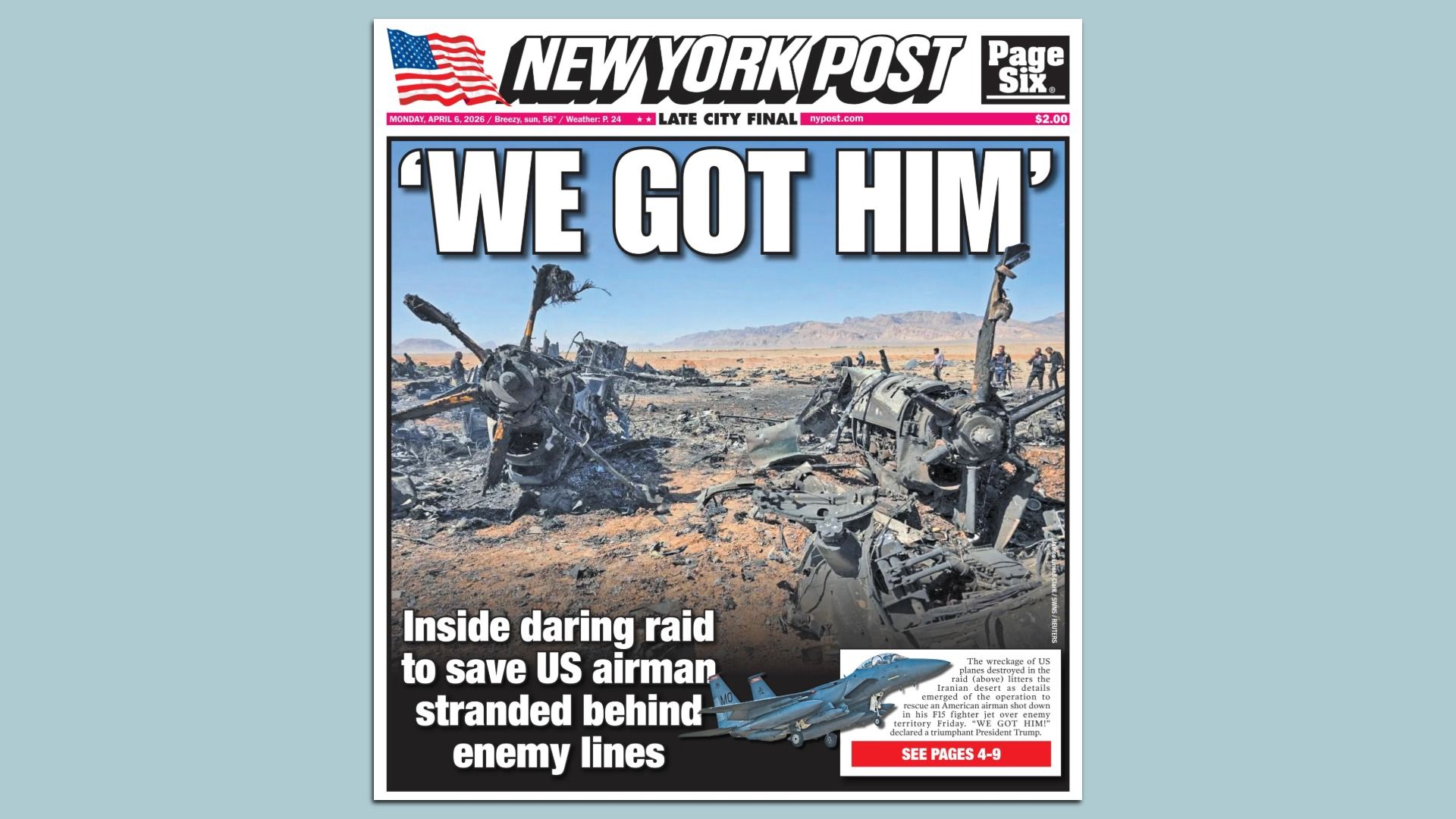 Today's New York Post cover.