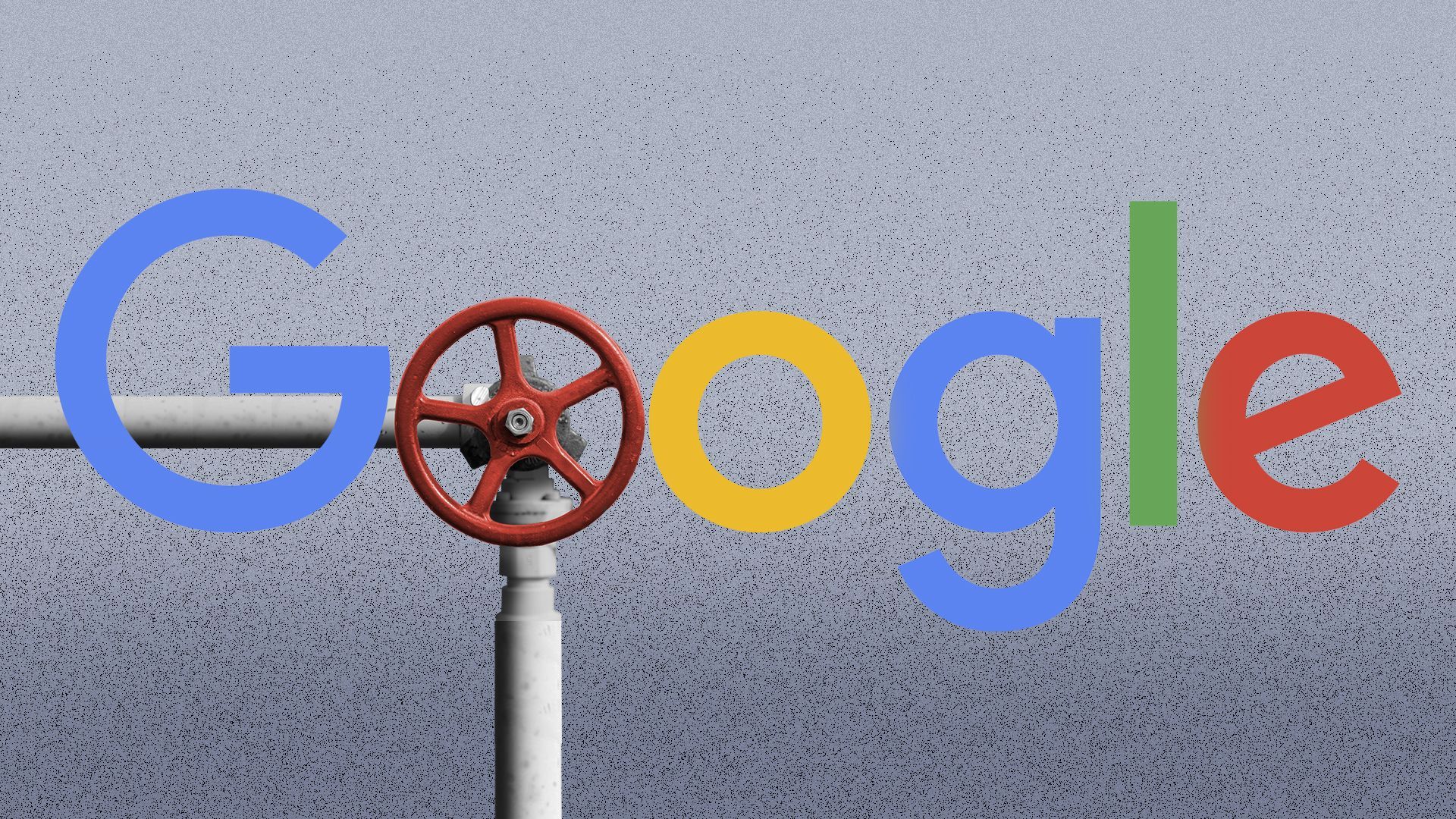 Illustration of the Google logo with one of the o's replaced with natural gas pipes and and valves