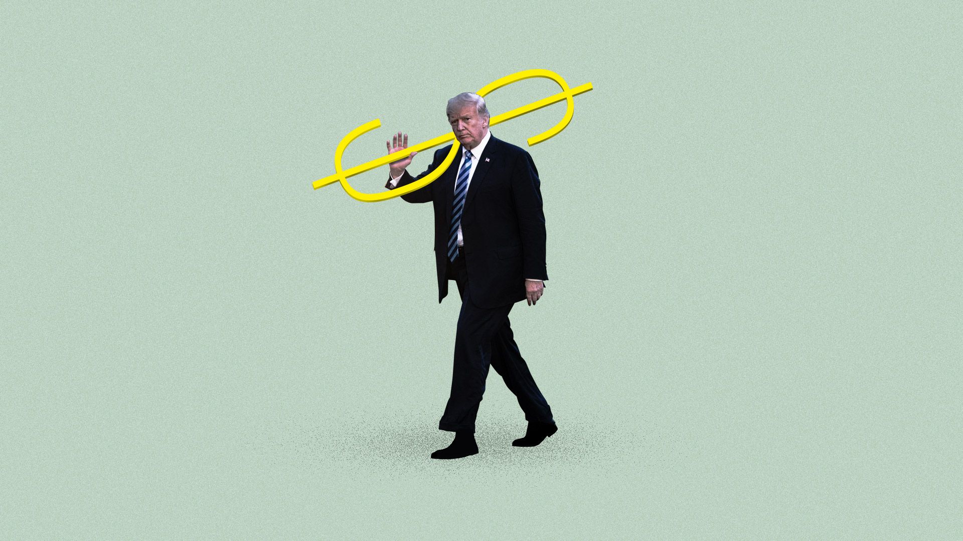 Trump carrying a giant dollar sign over his shoulder.