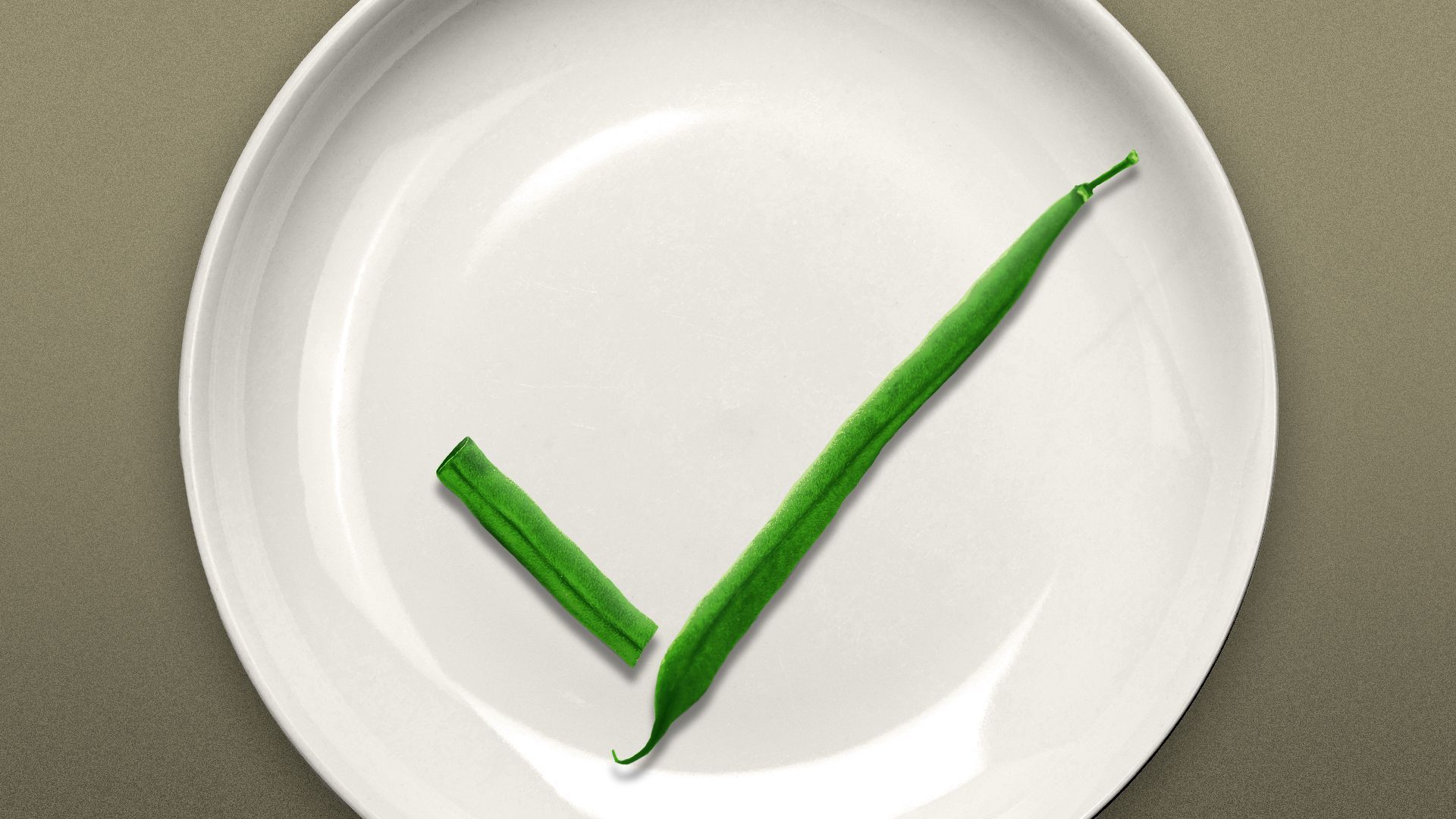 Illustration of a checkmark made out of green beans on a plate.