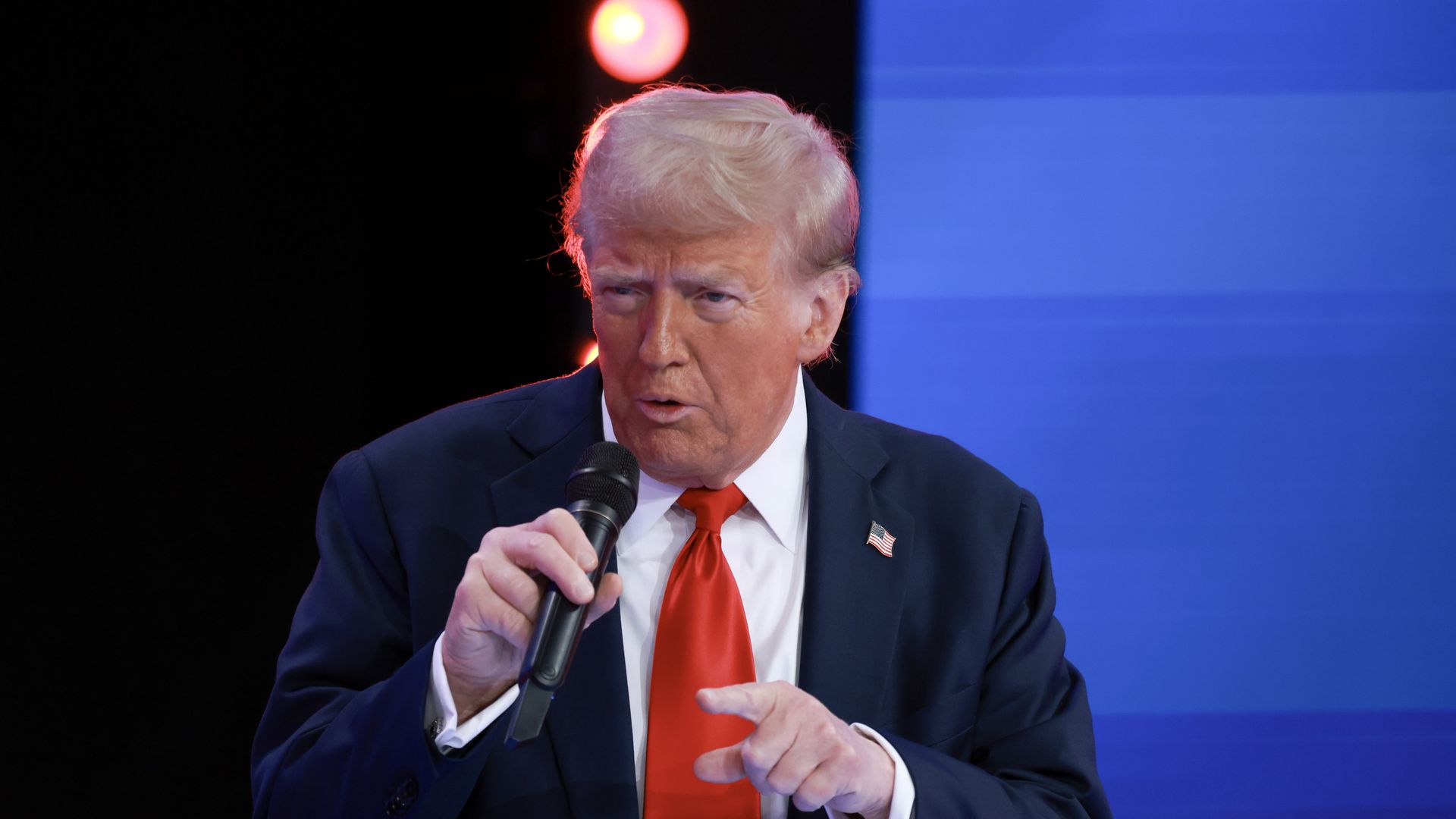 Former President Trump speaks during a Univision Noticias town hall event on October 16, 2024 in Doral, Florida. Trump addressed undecided Latino voters as he continues campaigning against his rival, Vice President Kamala Harris. 
