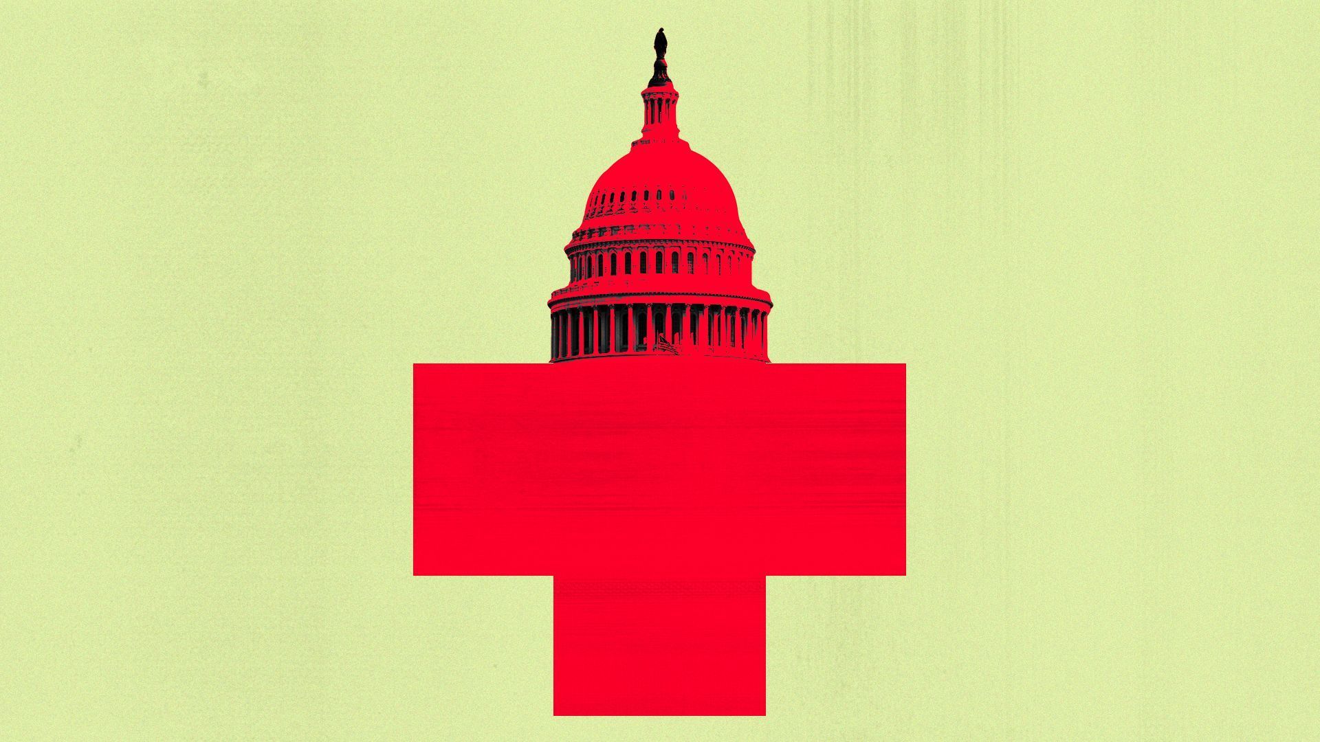 A red cross with a shape of a Capitol Building dome at the top.