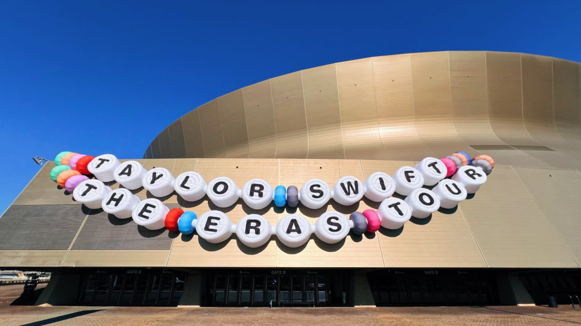 Photos shows a giant friendship bracelet on the Superdome.