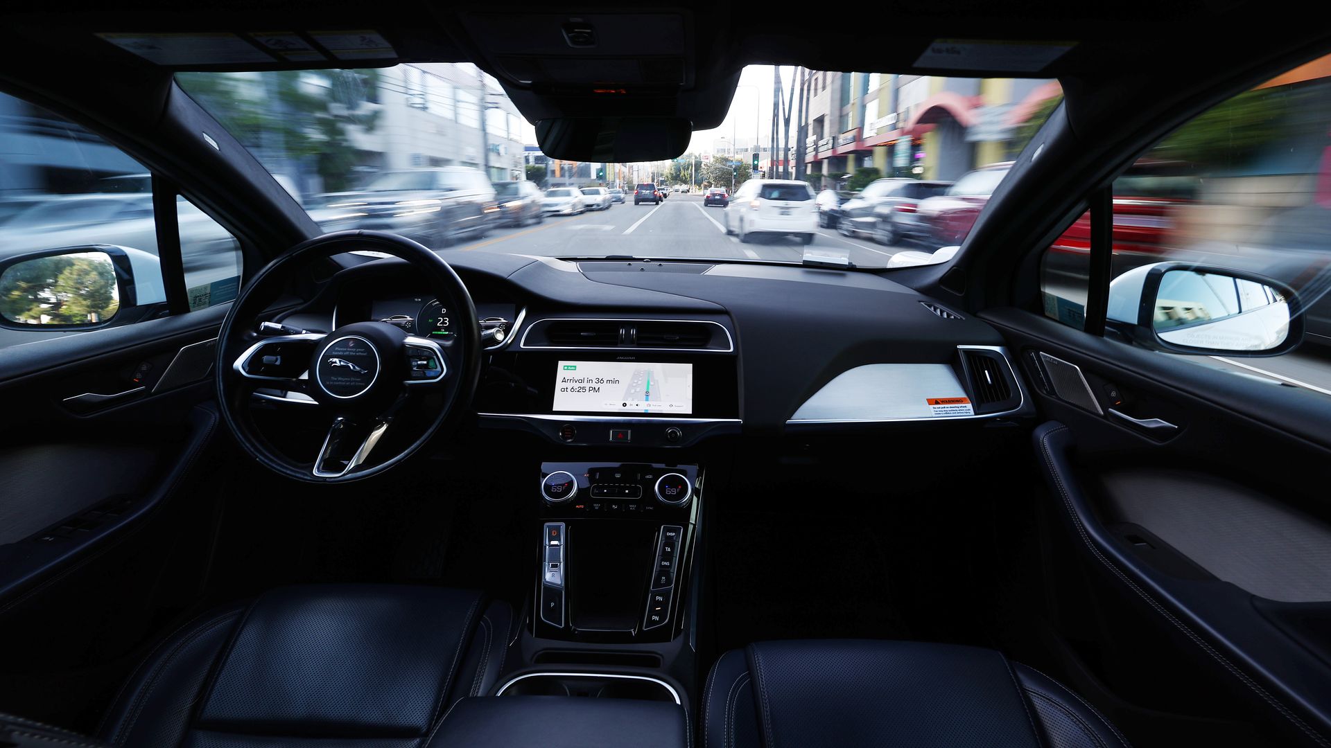 the inside of a Waymo robotaxi