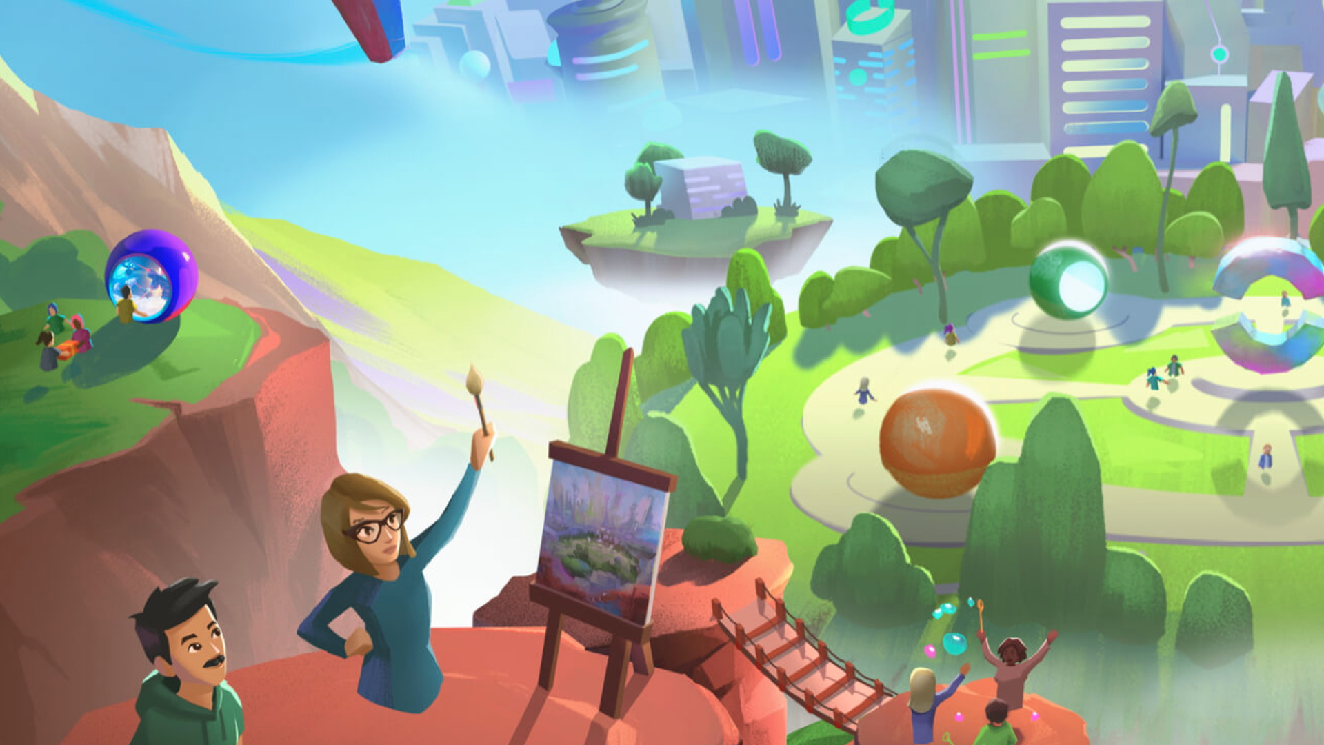A promotional image for Facebook Horizon, a forthcoming virtual reality world.