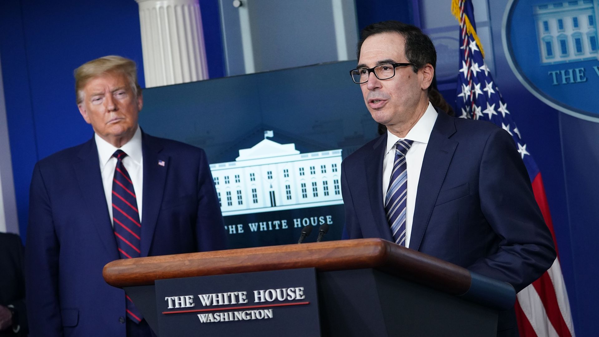 Sec. Mnuchin speaks at the White House coronavirus briefing on April 2.