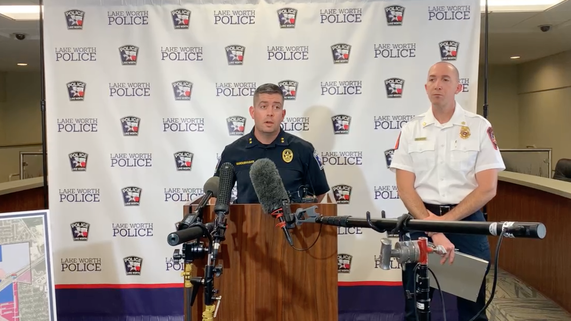 Police chief J.T. Manoushagian briefs media, joined by Fire Chief Ryan Arthur