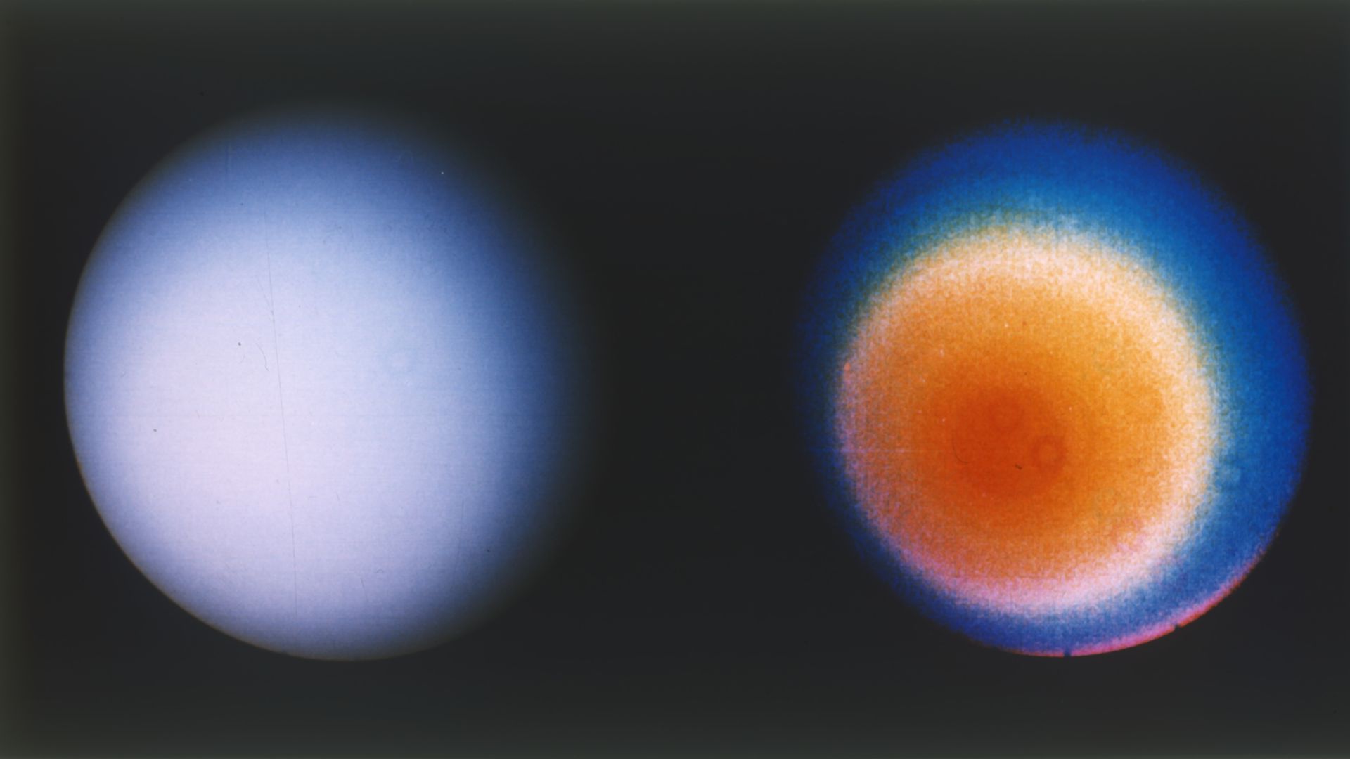 The planet Uranus viewed by the Voyager 2 spacecraft in 1986.