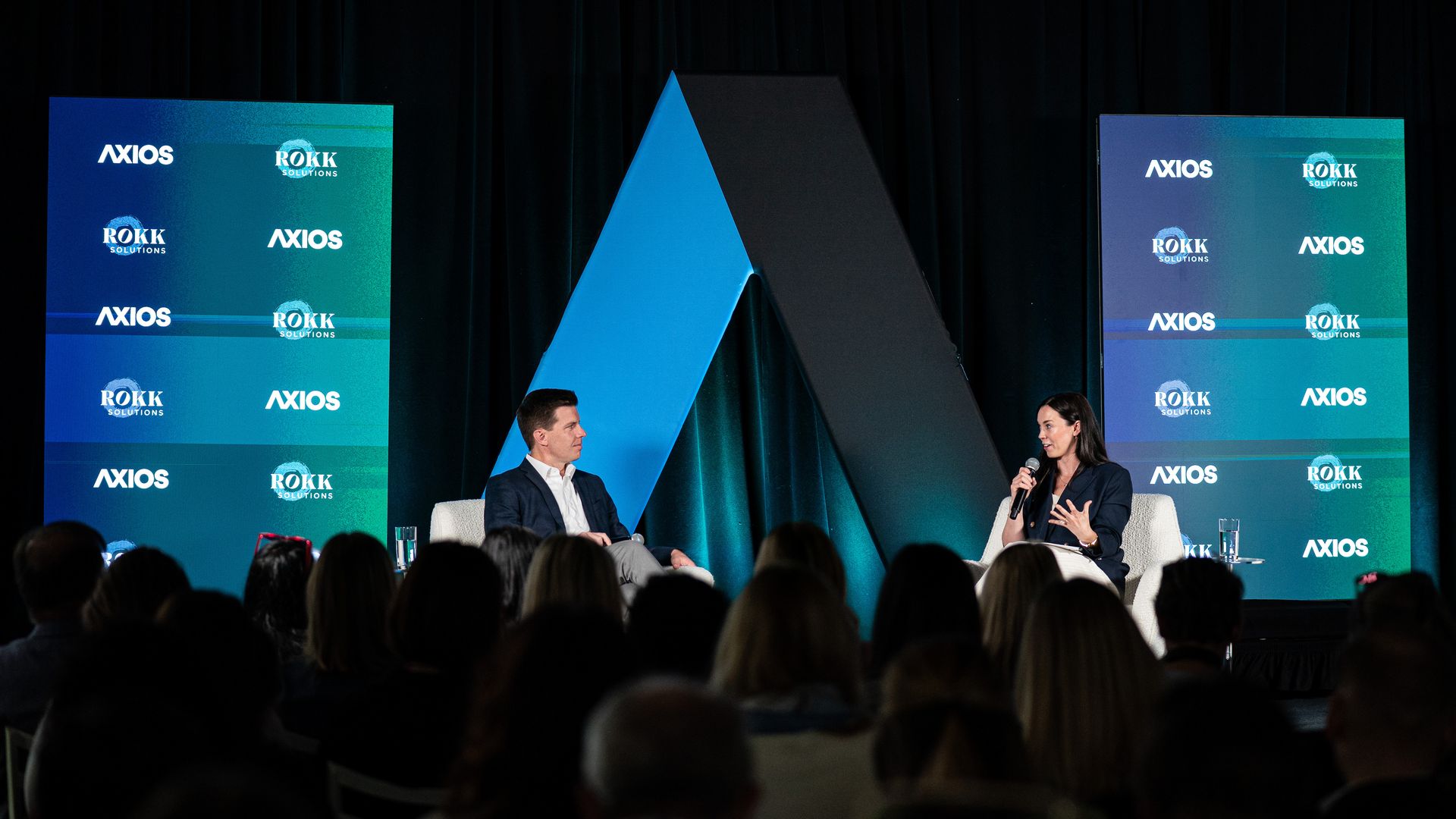 Adam Collins and Eleanor Hawkins at Axios Live event