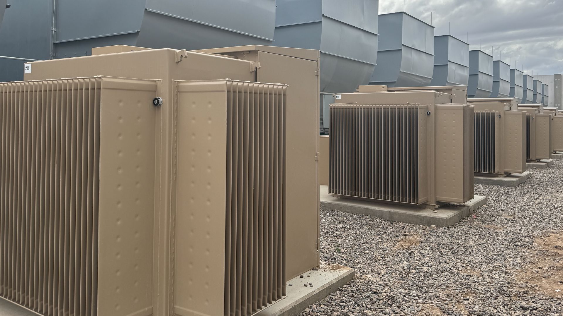 Sensors made by VIE Technologies are attached to a row of grid transformers