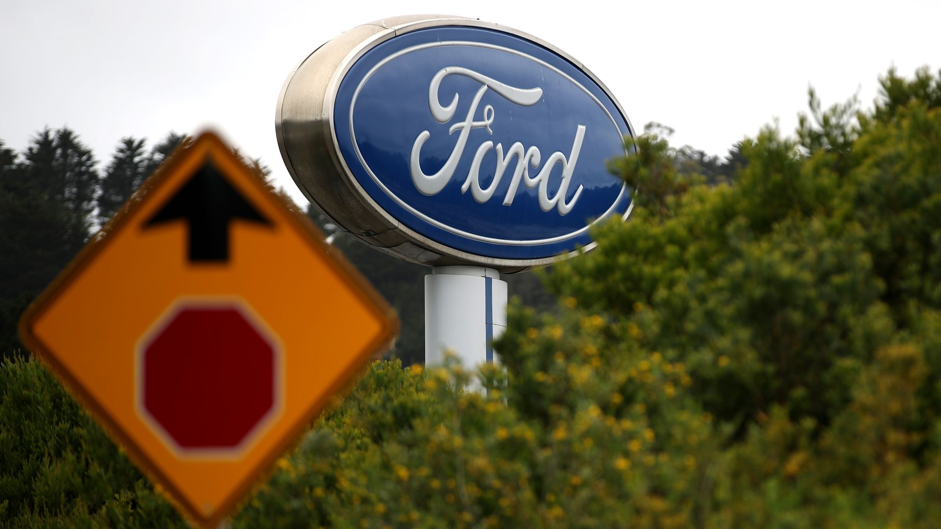 The Ford logo on a sign