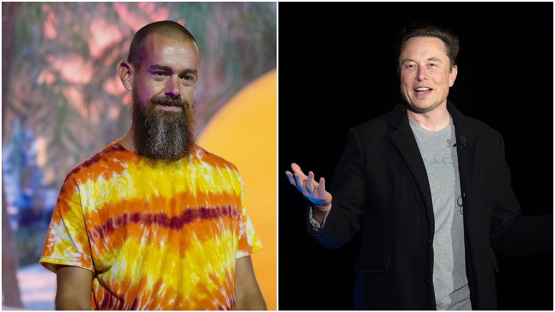 Combination images of Jack Dorsey and Elon Musk