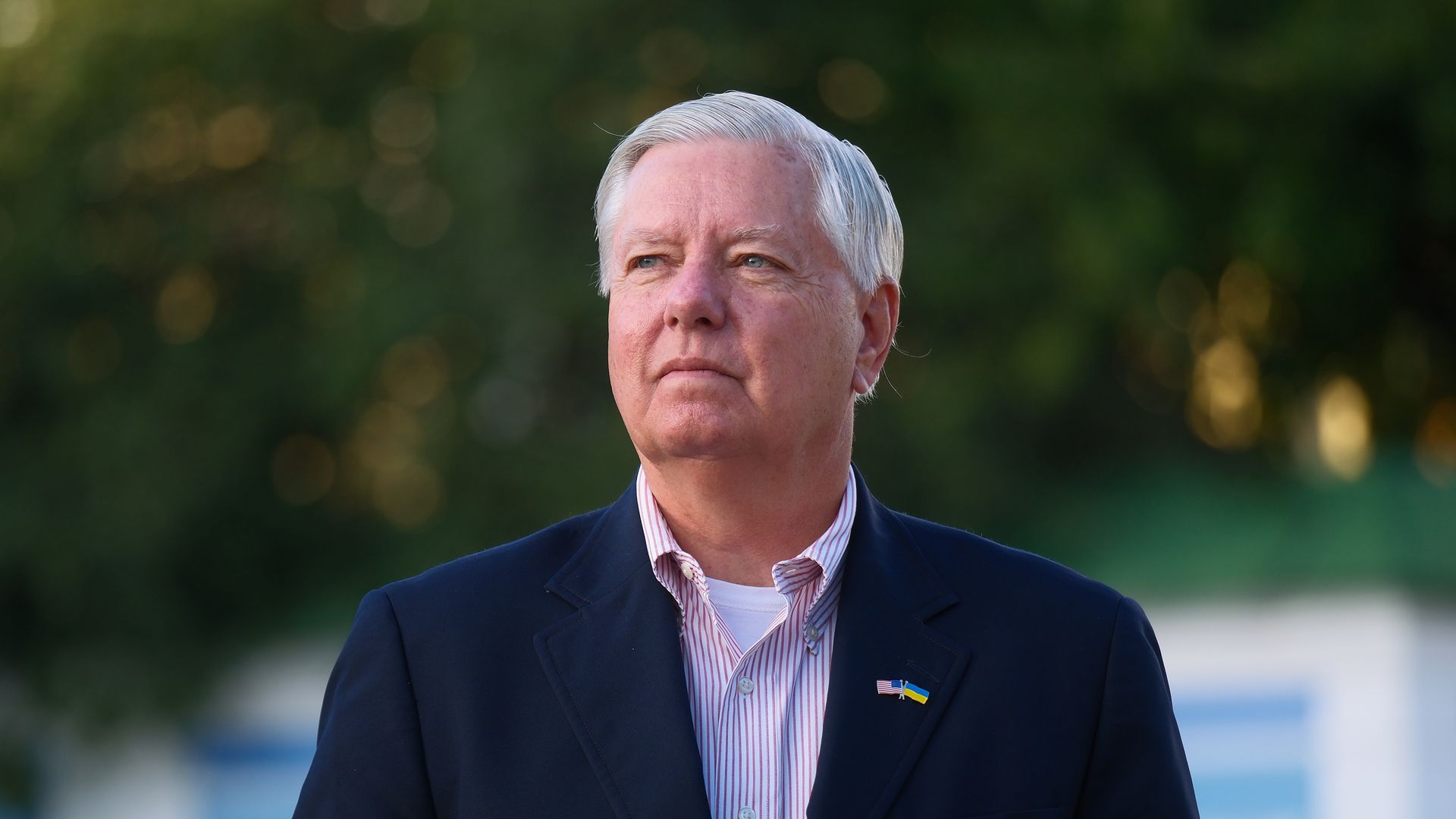 U.S. Senator Lindsey Graham looks on during a briefing on Aug. 12 in Kyiv, Ukraine.