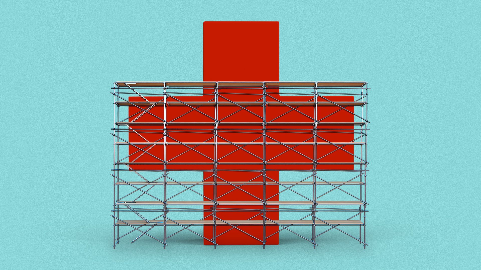 Illustration of a health plus surrounded by scaffolding. 