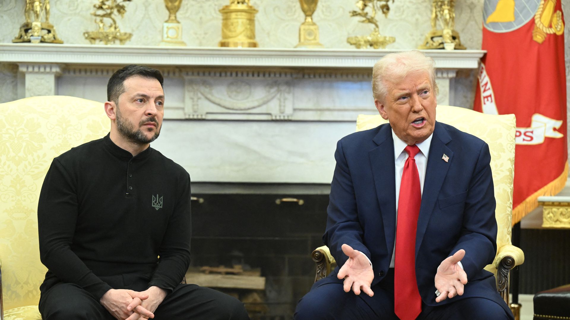 US President Donald Trump and Ukraine's President Volodymyr Zelensky meet in the Oval Office of the White House in Washington, DC, February 28, 2025.