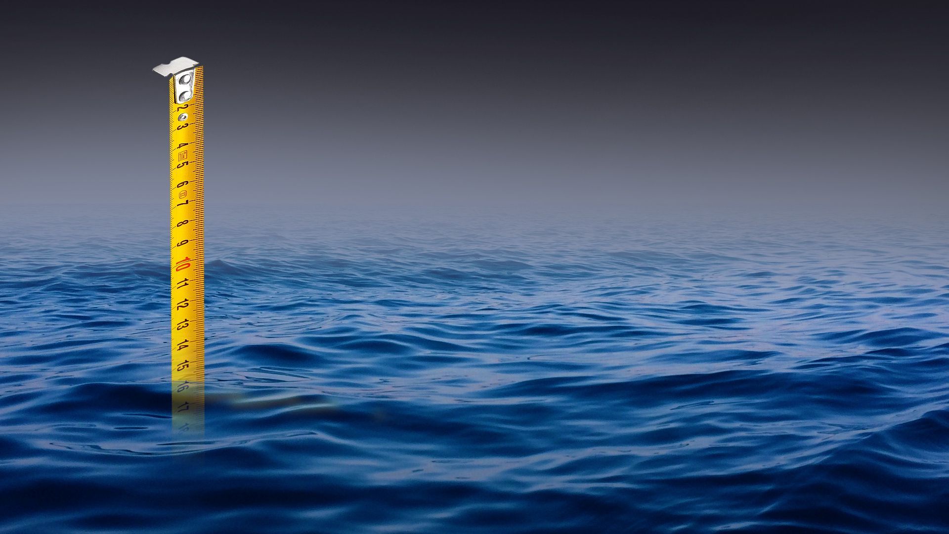 Illustration of measuring tape poking through a horizon of water.
