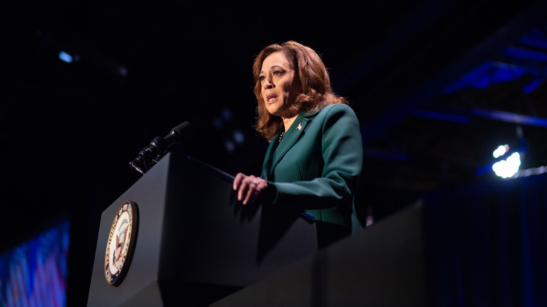 Vice President Harris speaking in Tallahassee, Florida, on Jan. 22.