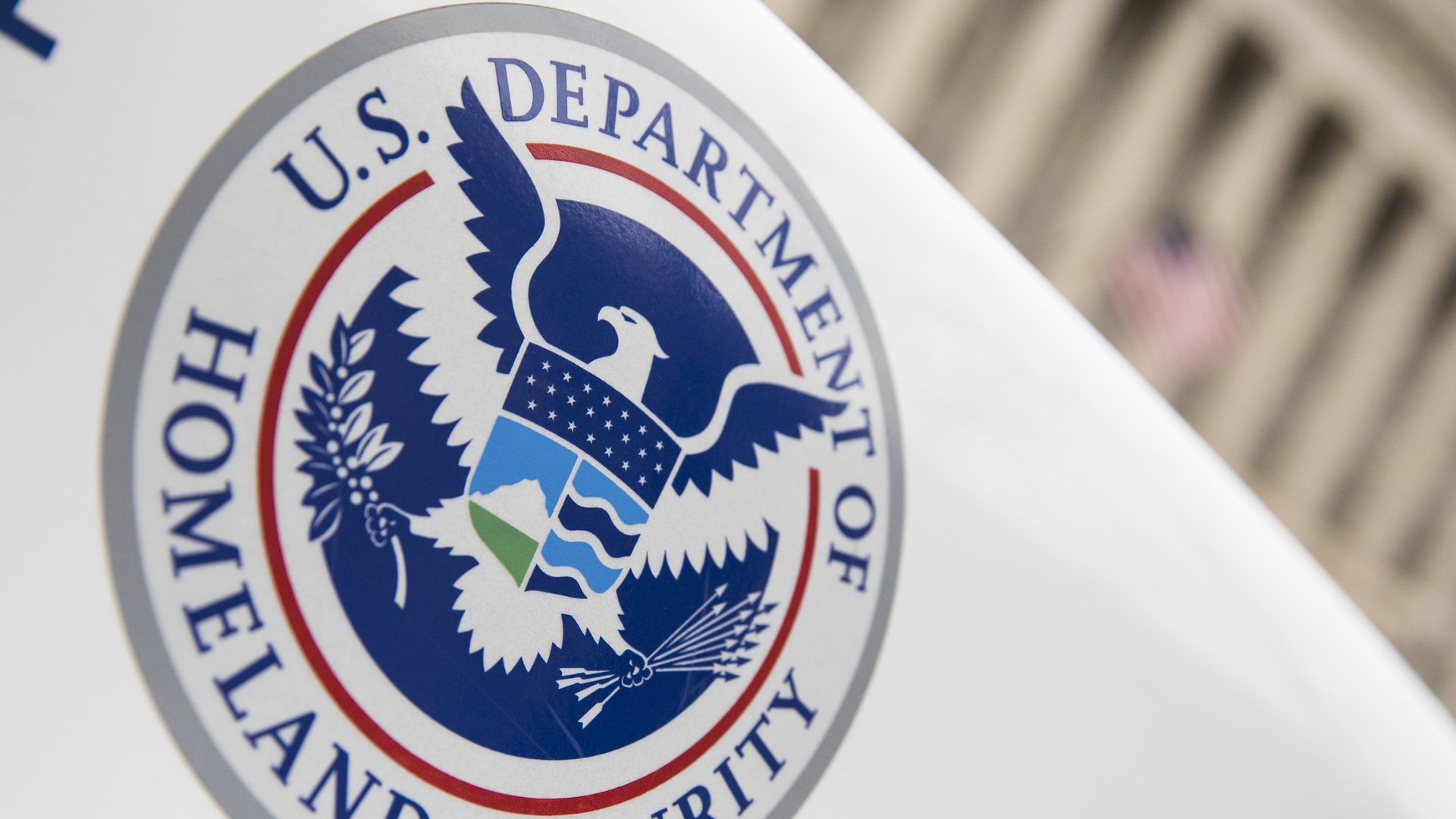 A view of the Department of Homeland Security logo.