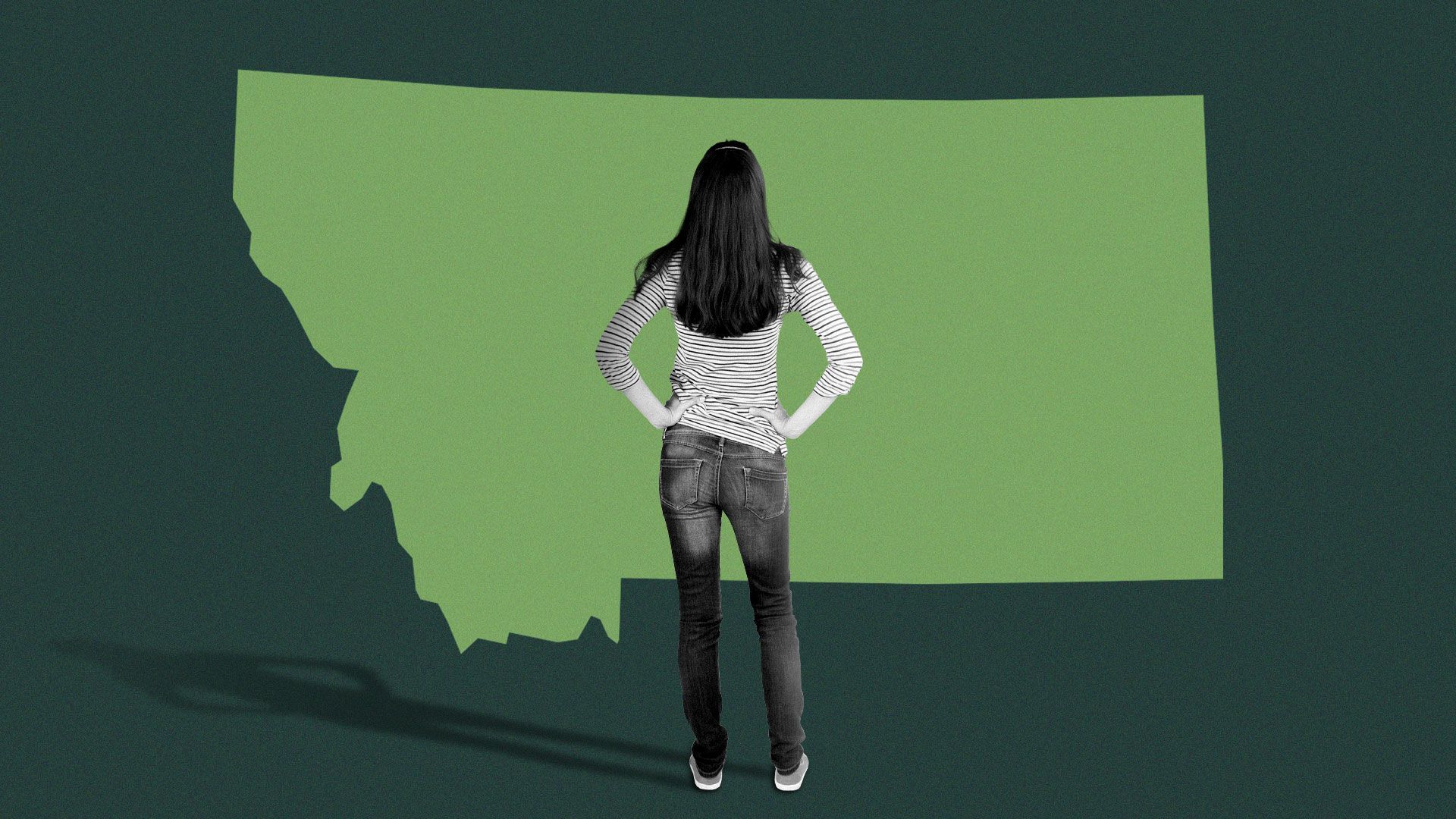 Illustration of a young girl looking at the state of Montana.