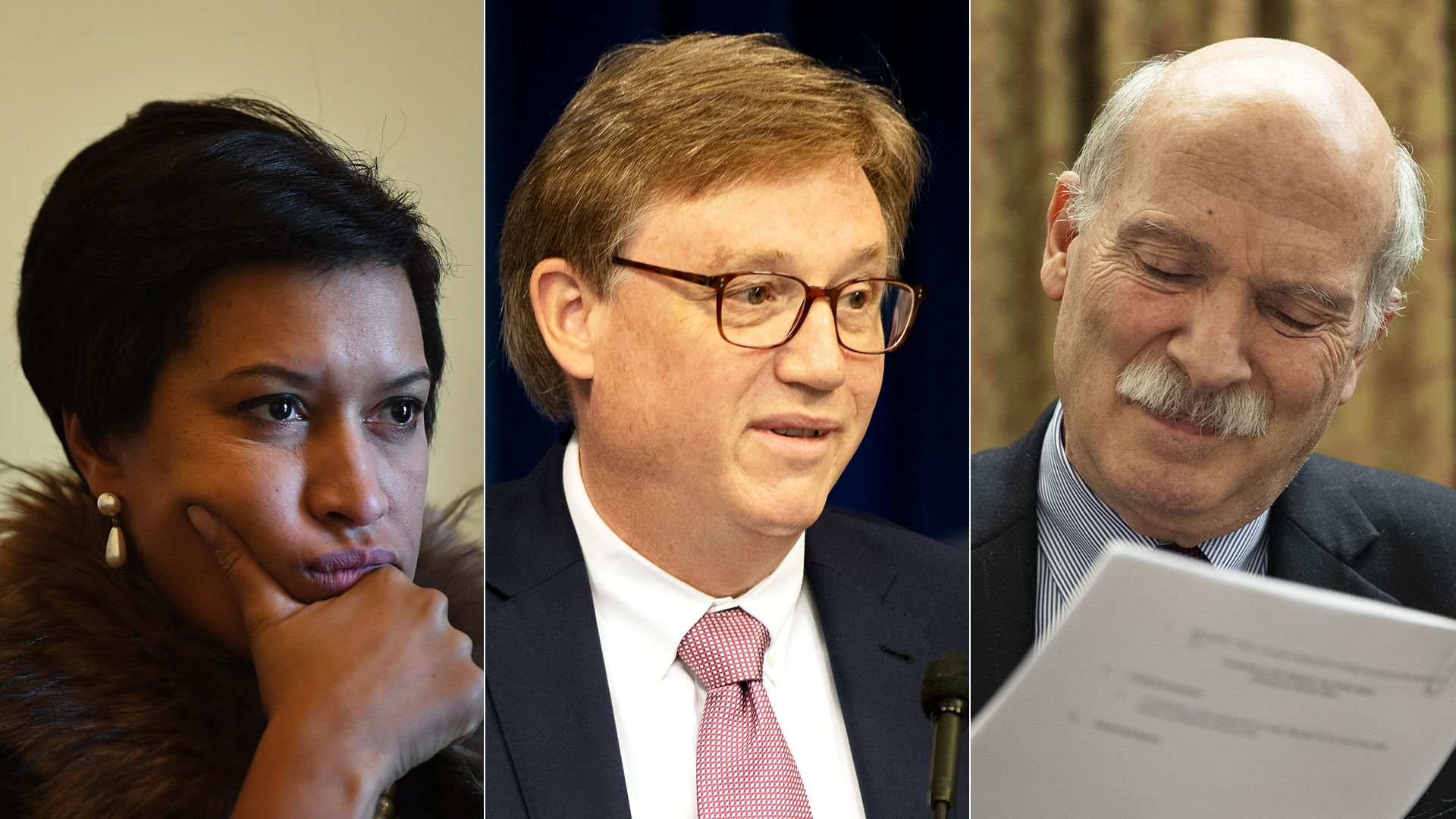 Photo collage from left to right of Muriel Bowser, Glen Lee and Phil Mendelson