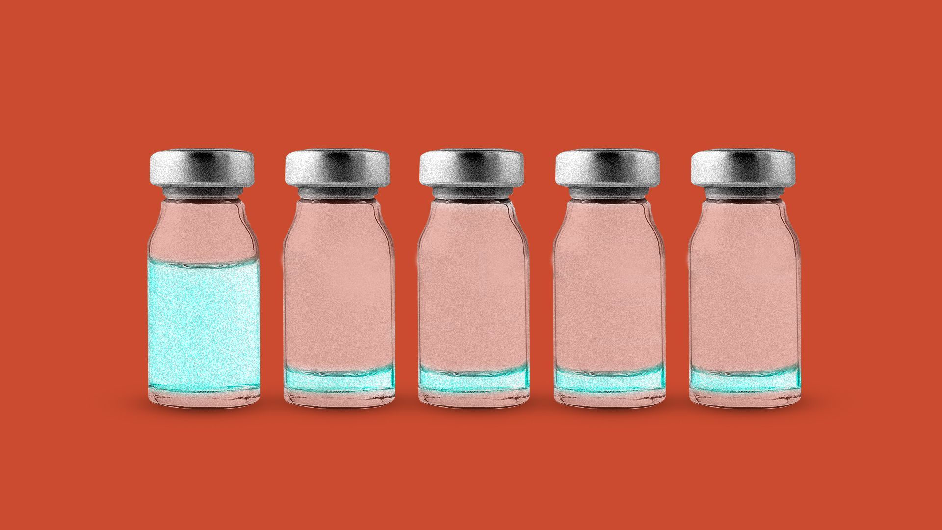 Illustration of 5 vaccine bottles, 4 are empty.