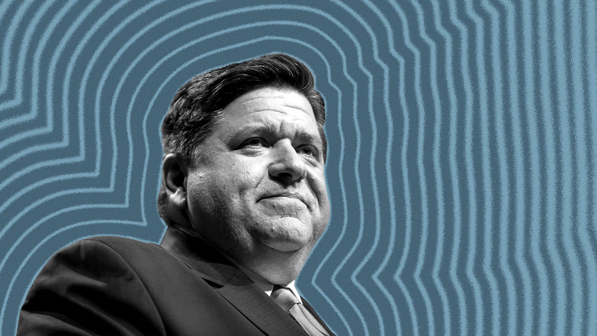 Photo illustration of Arkansas Governor J. B. Pritzker with lines radiating from him.