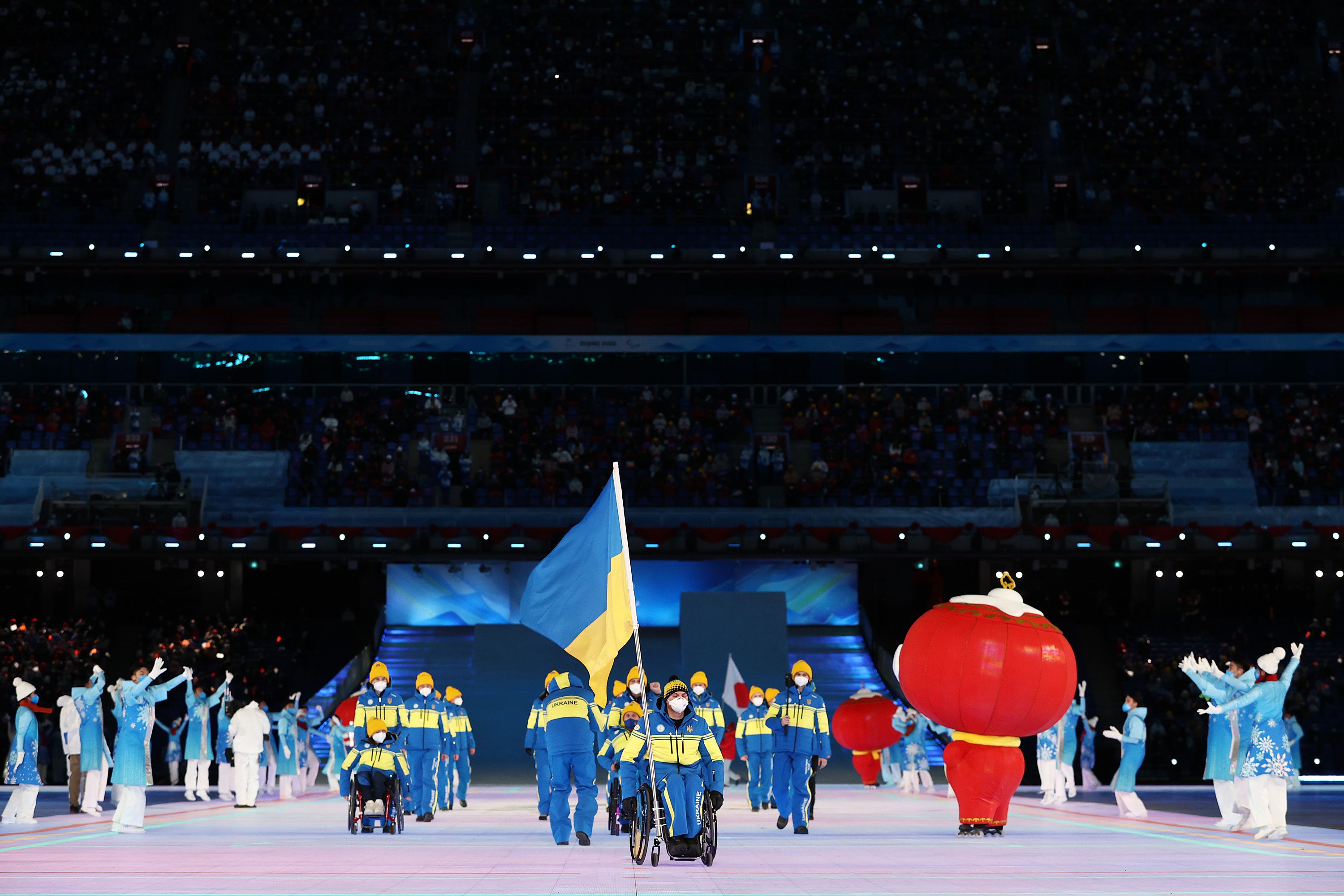 Flag bearer Maksym Yarovyi of Team Ukraine during the Opening Ceremony.