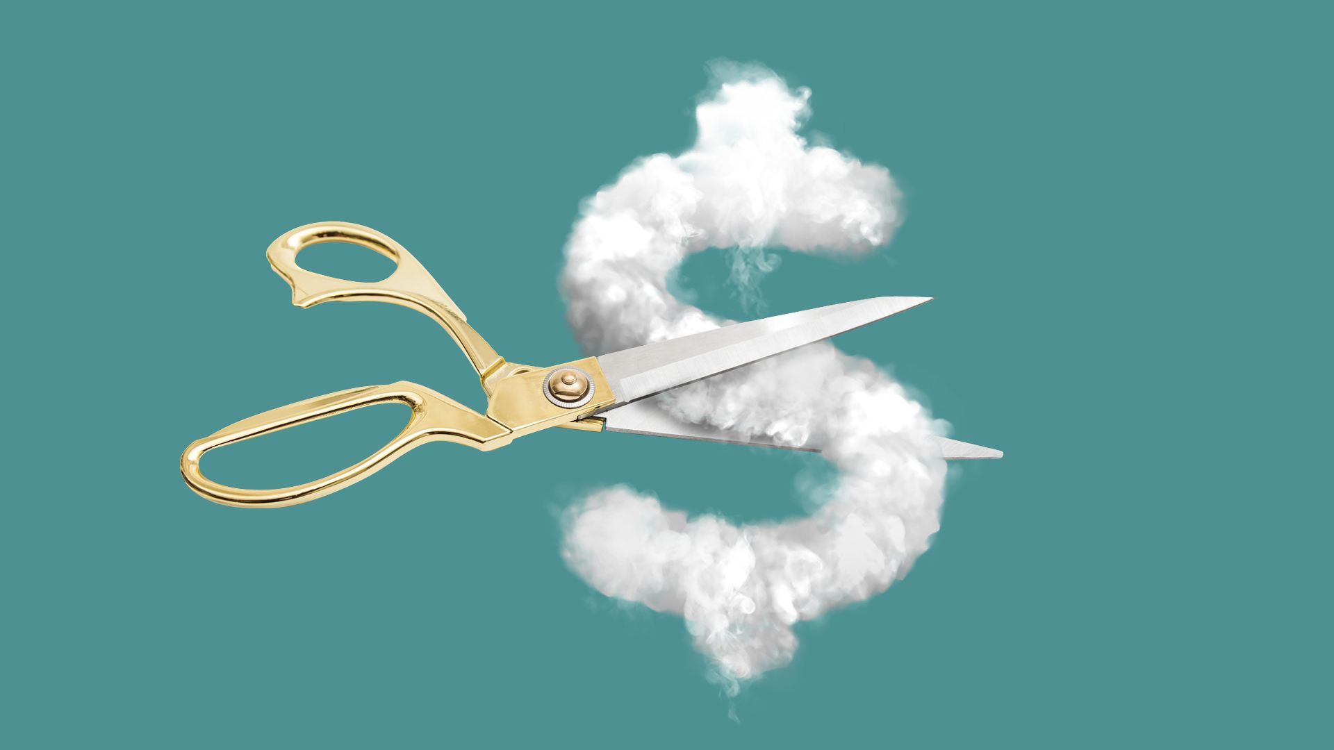 Illustration of scissors cutting a dollar sign made of smoke
