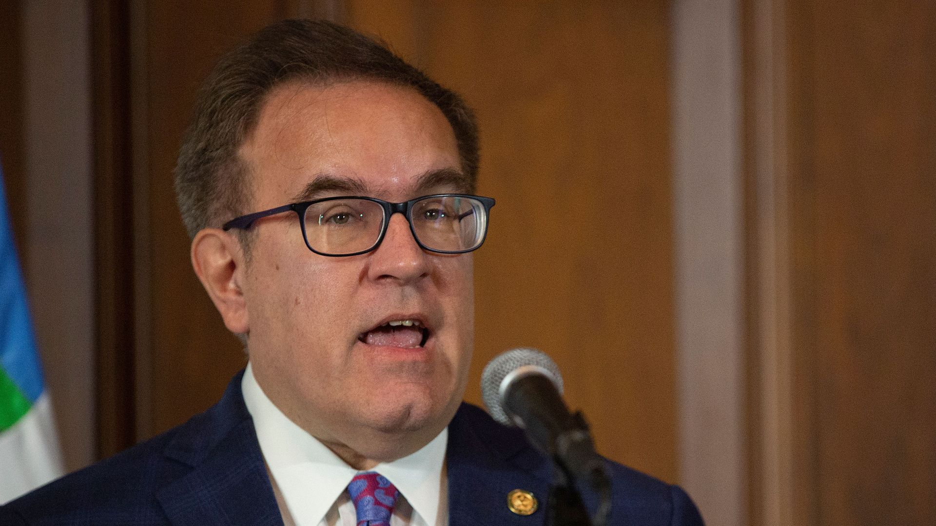 US Environmental Protection Agency (EPA) administrator Andrew Wheeler speaks during a news conference at the EPA headquarters in Washington, DC, on September 19