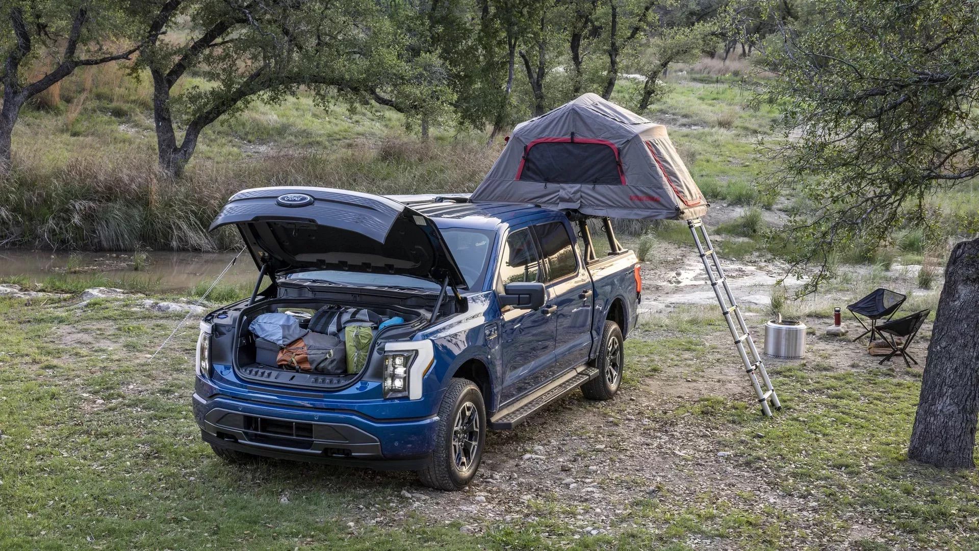 Ford's F-150 Lightning's frunk stores gear in a secure, dry place