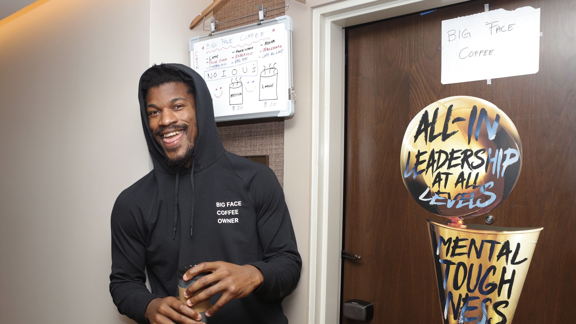 ORLANDO, FL - SEPTEMBER 29: Jimmy Butler of the Miami Heat poses outside his door for "Big Face Coffee" as part of the NBA Restart 2020 on September 29, 2020 