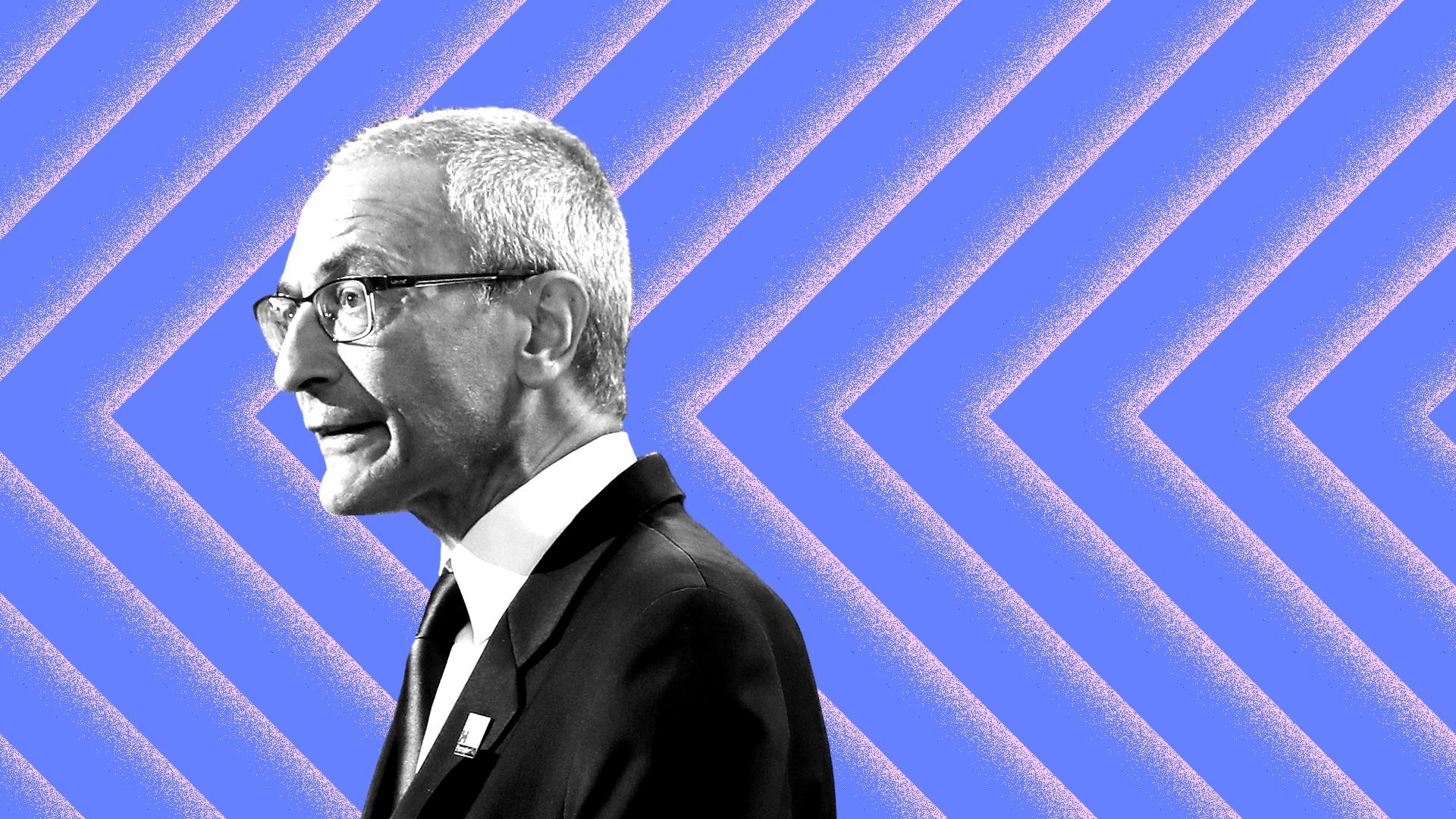 Photo illustration of John Podesta over a colorful pattern. 