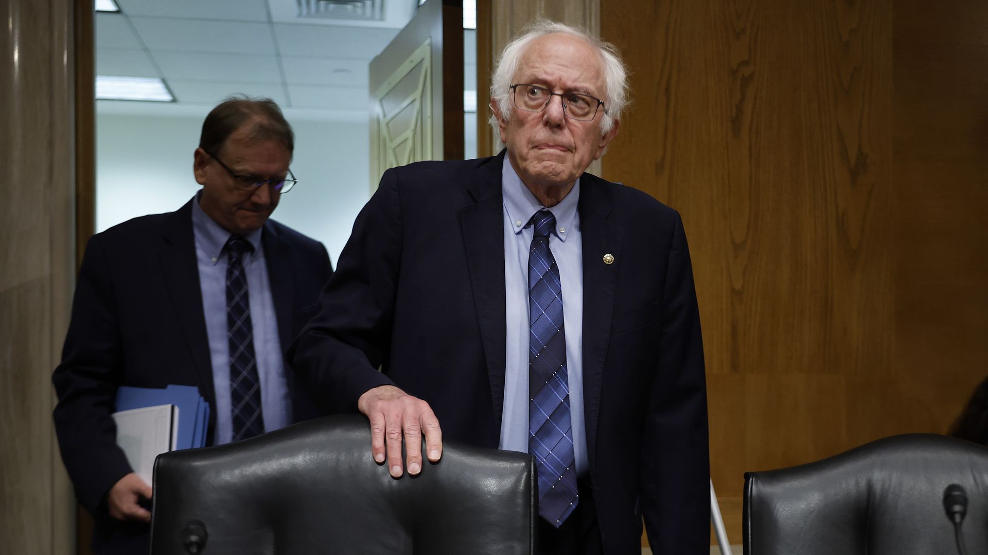 Senate Health, Education, Labor, and Pensions Committee Chairman Bernie Sanders (I-VT) arrives for a hearing about drug pricing in the Dirksen Senate Office Building on Capitol Hill on September 24, 2024 in Washington, DC. 
